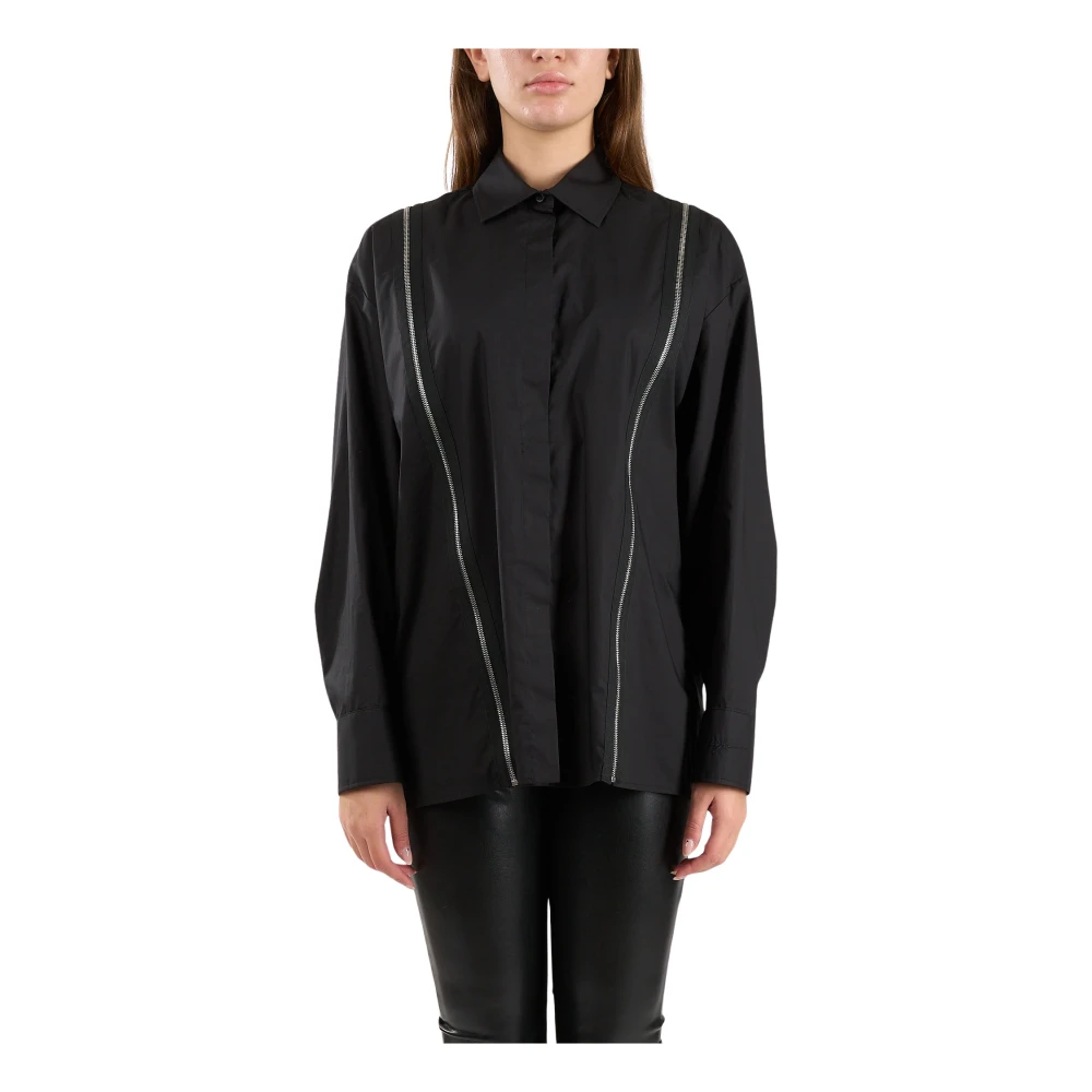 Msgm Oversized Poplin Shirt met Ritsen Black Dames