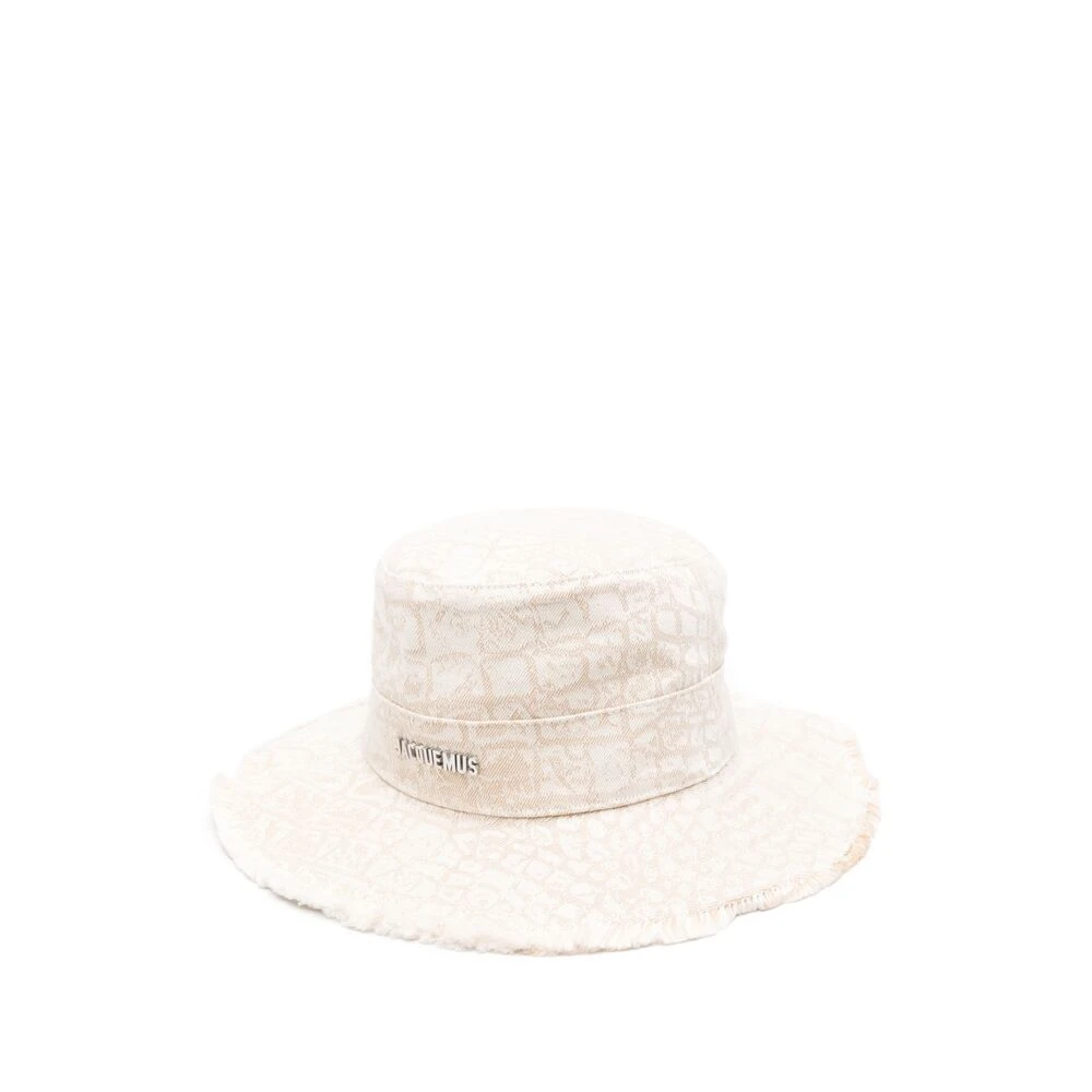 Jacquemus Beige Trekkoord Platte Kroon Hoed White Heren