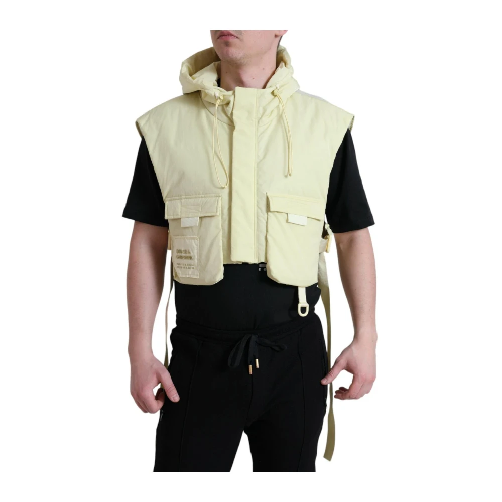 Dolce & Gabbana Men's Yellow Waistcoats, M, Hooded Sportswear Vest Jacket
