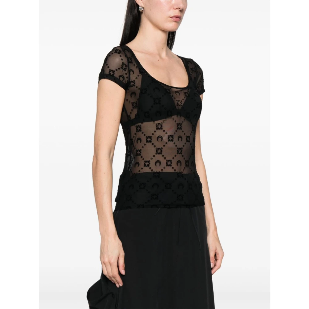 Marine Serre Zwarte U-hals Cap Mouwen Top Black Dames