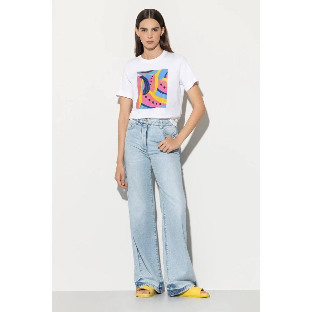 LUISA CERANO Abstract Print T-Shirt Multi Kleur White Dames