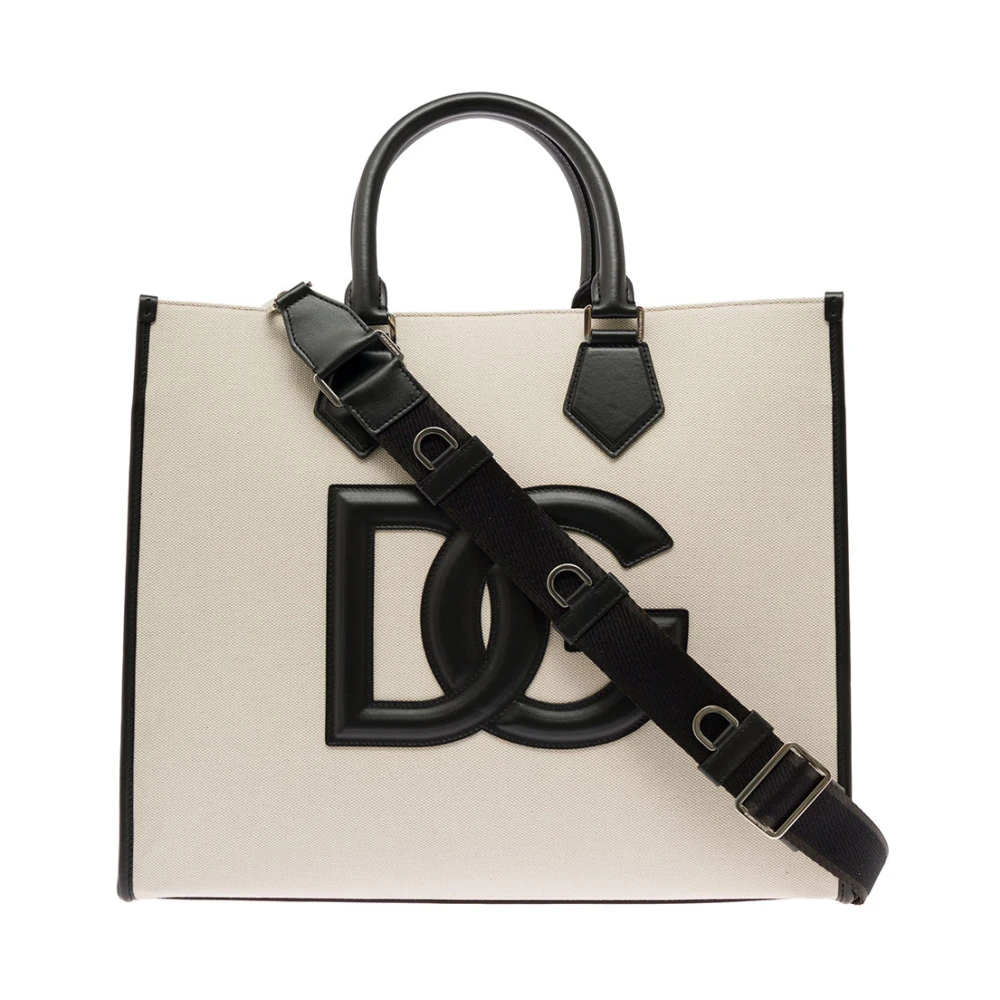 Dolce & Gabbana Zwarte en witte katoenen shopper tas White Heren
