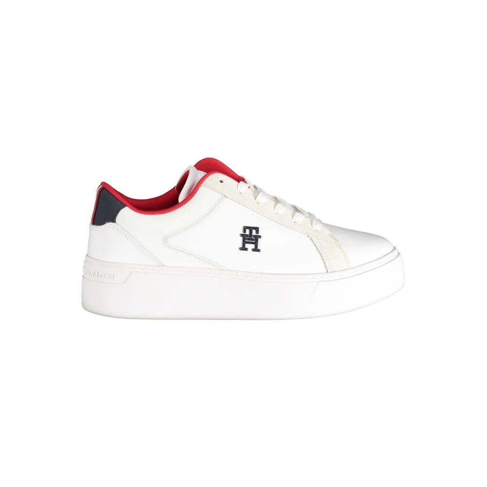 Tommy Hilfiger Women's White Polyester Sneakers With Lace-Up, Contrast Details, Applique, Logo