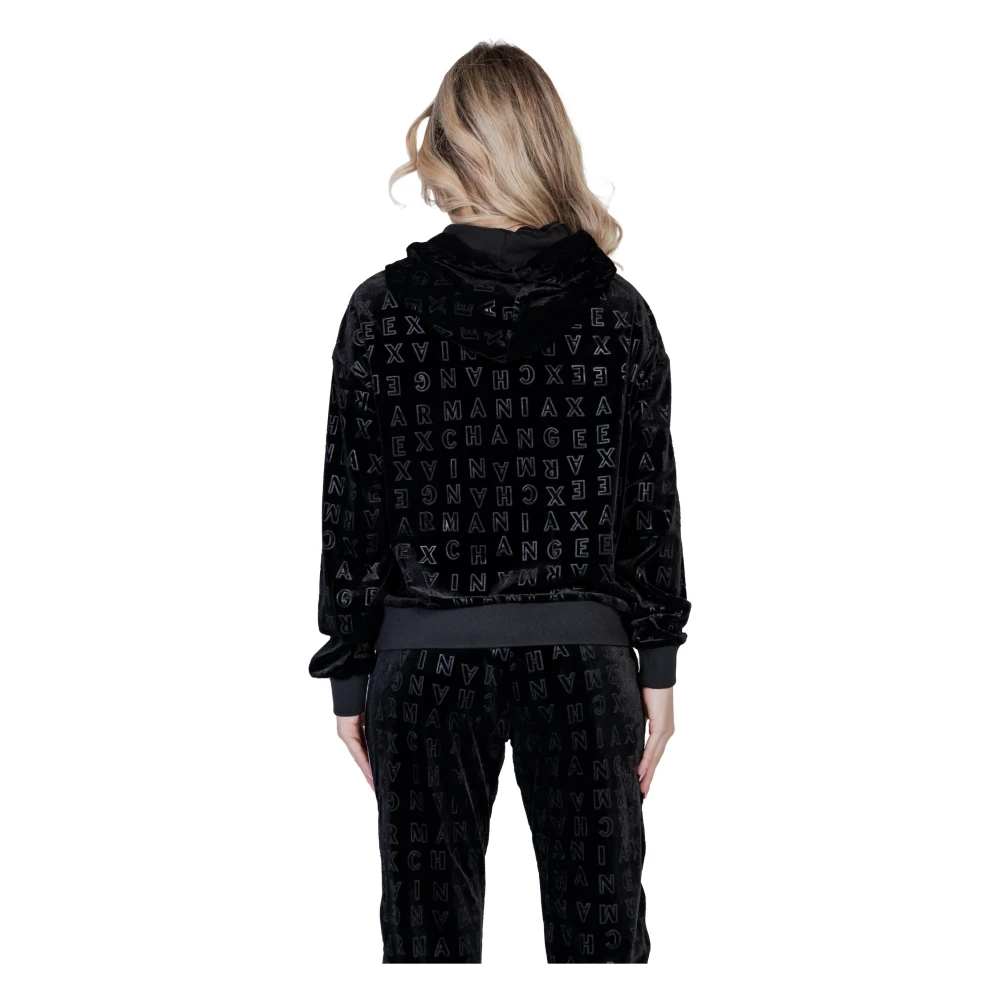 Armani Exchange Zwarte Bedrukte Hoodie Dames Herfst Winter Black Dames