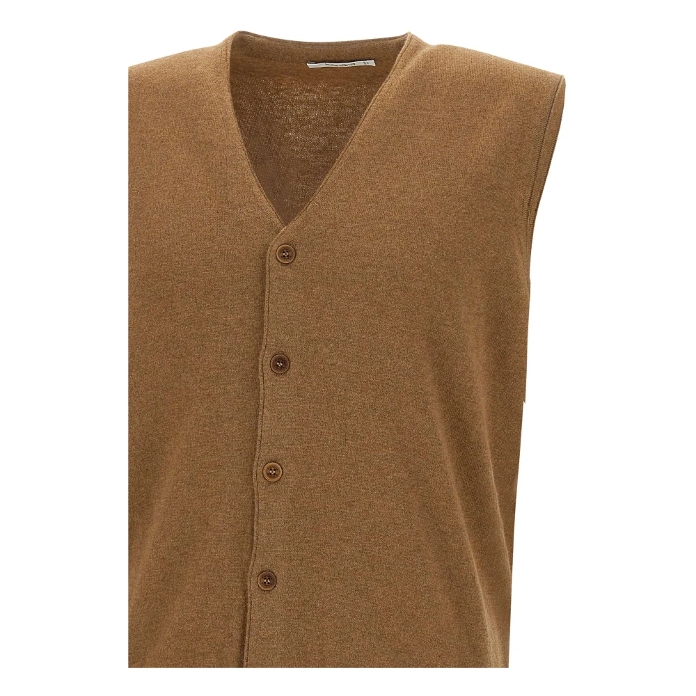 Kangra Bruine Wollen Vest V-Hals Mouwloos Brown Heren