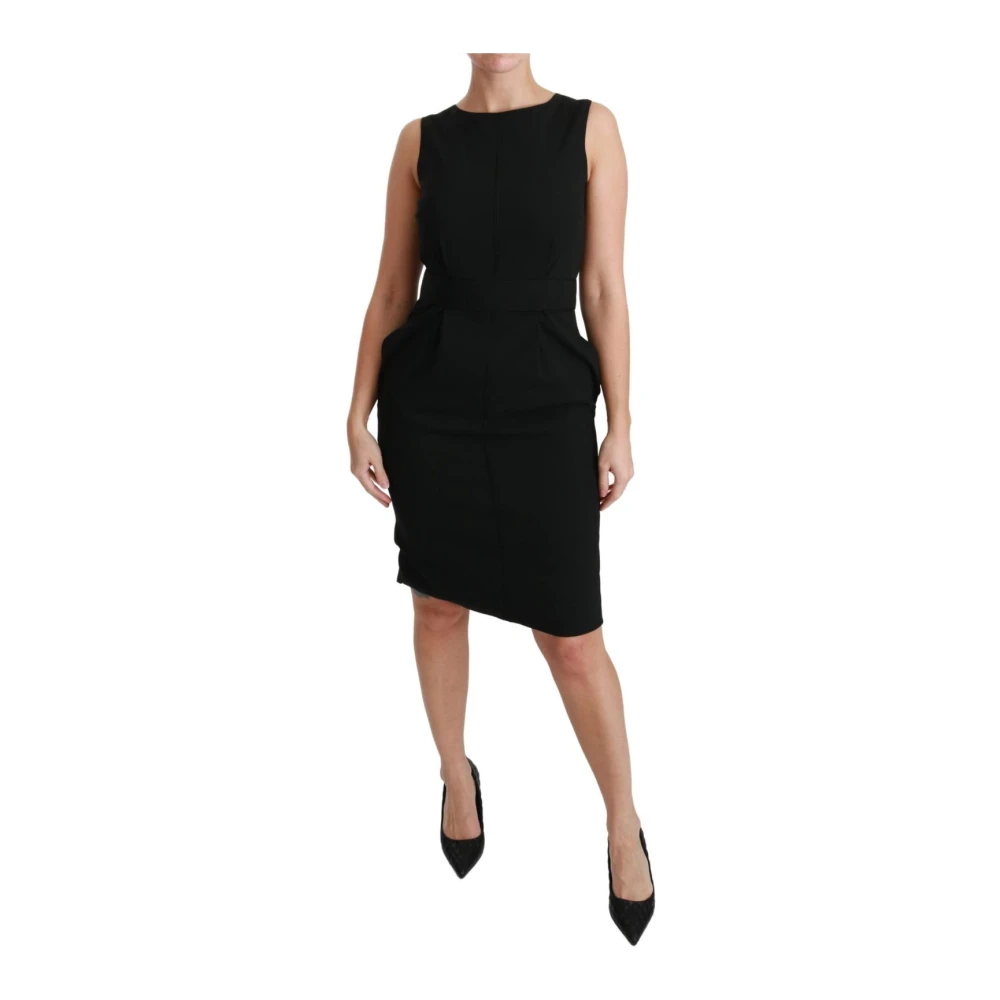Dolce & Gabbana Women's Black Midi Dresses, 2XL, Luxurious Sheath Dress With Logo Details