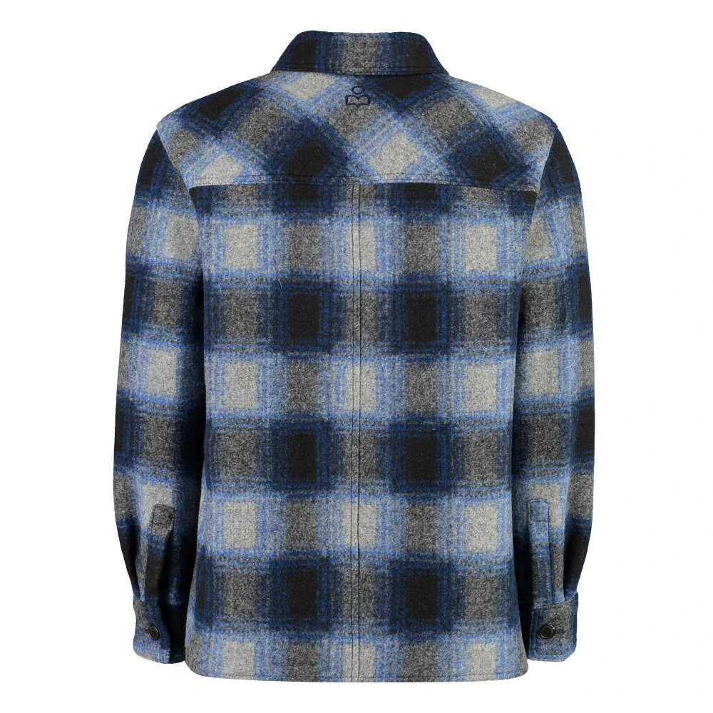 Isabel marant Geruite Overshirt met Geknoopte Zakken Blue Heren