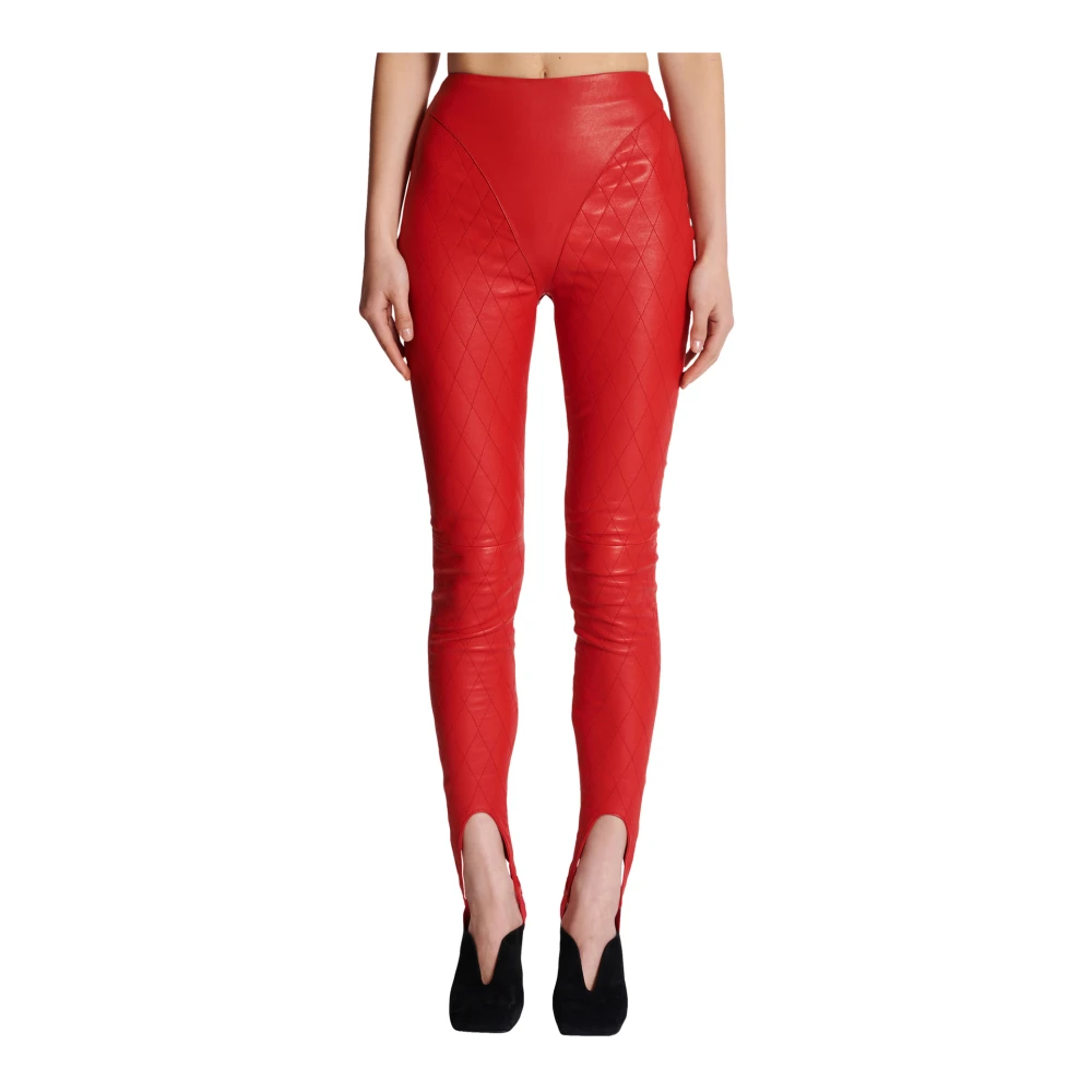 Balmain Topstitched leren leggings Red Dames
