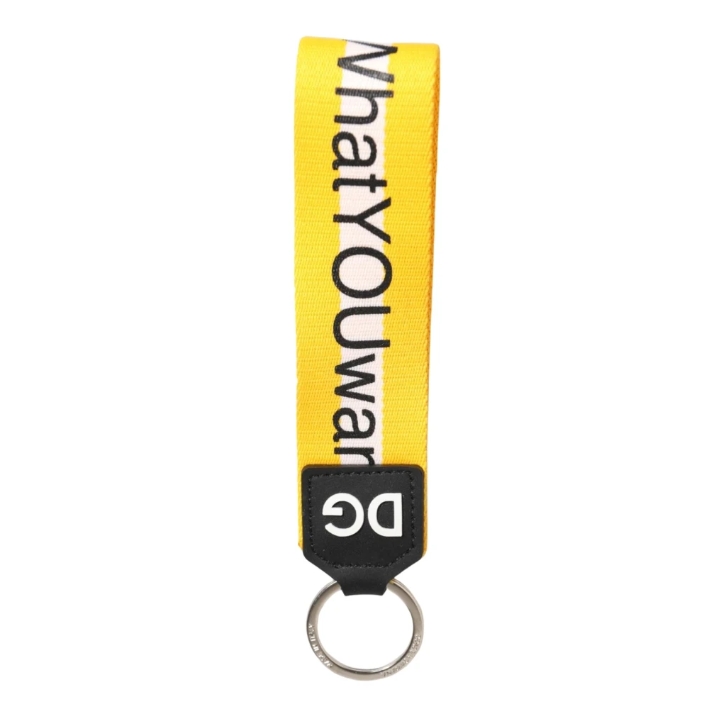 Dolce & Gabbana Men's Yellow Logo Polyester Brass Holder Keychain Keyring