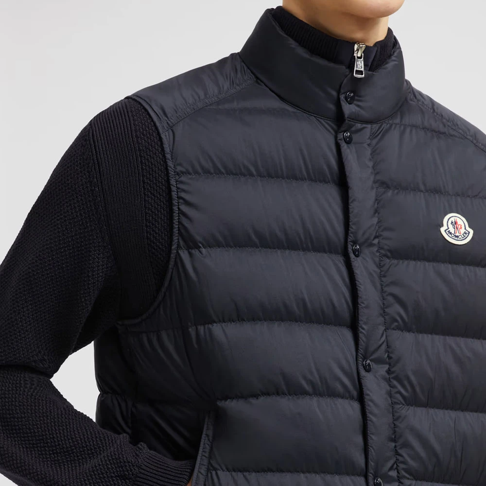 Moncler Navy Donzen Vest met Rits Blue Heren