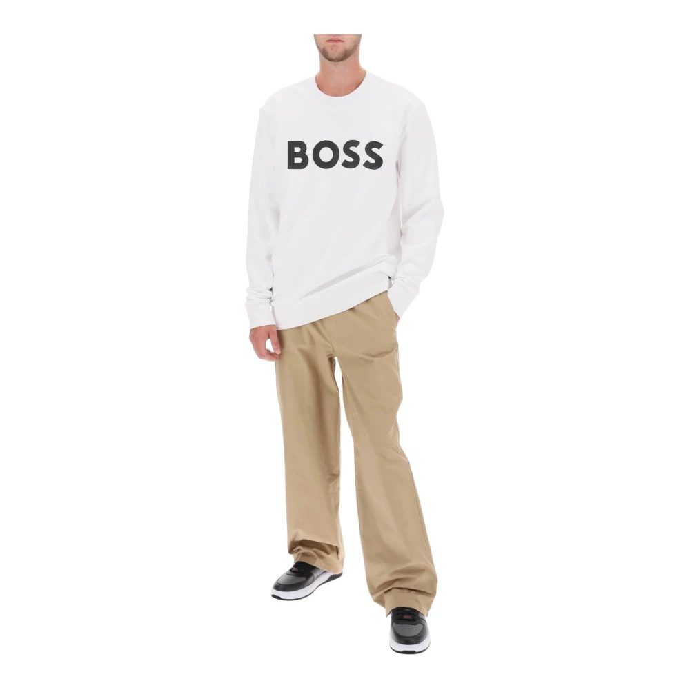 Hugo Boss Logo Print Crew-neck Sweatshirt White Heren