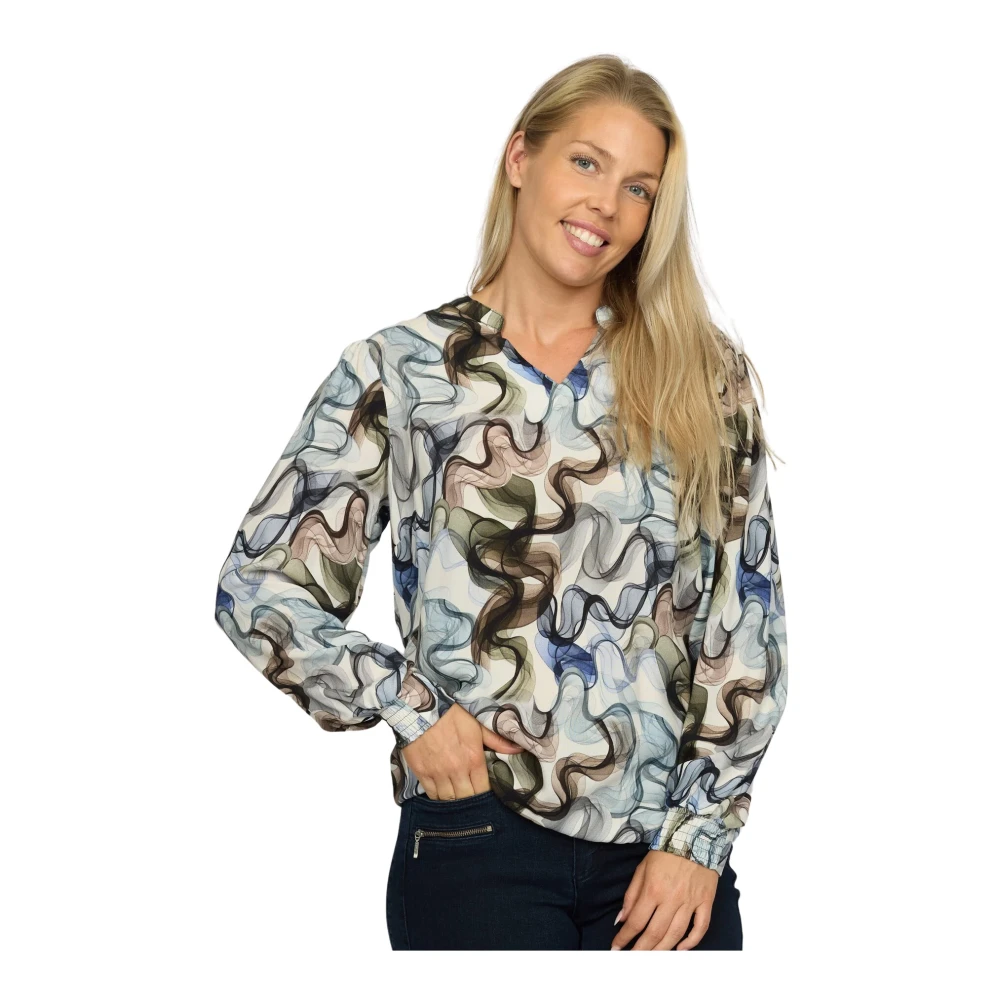 2-Biz Zacht Multi Abstract Print Blouse Multicolor Dames