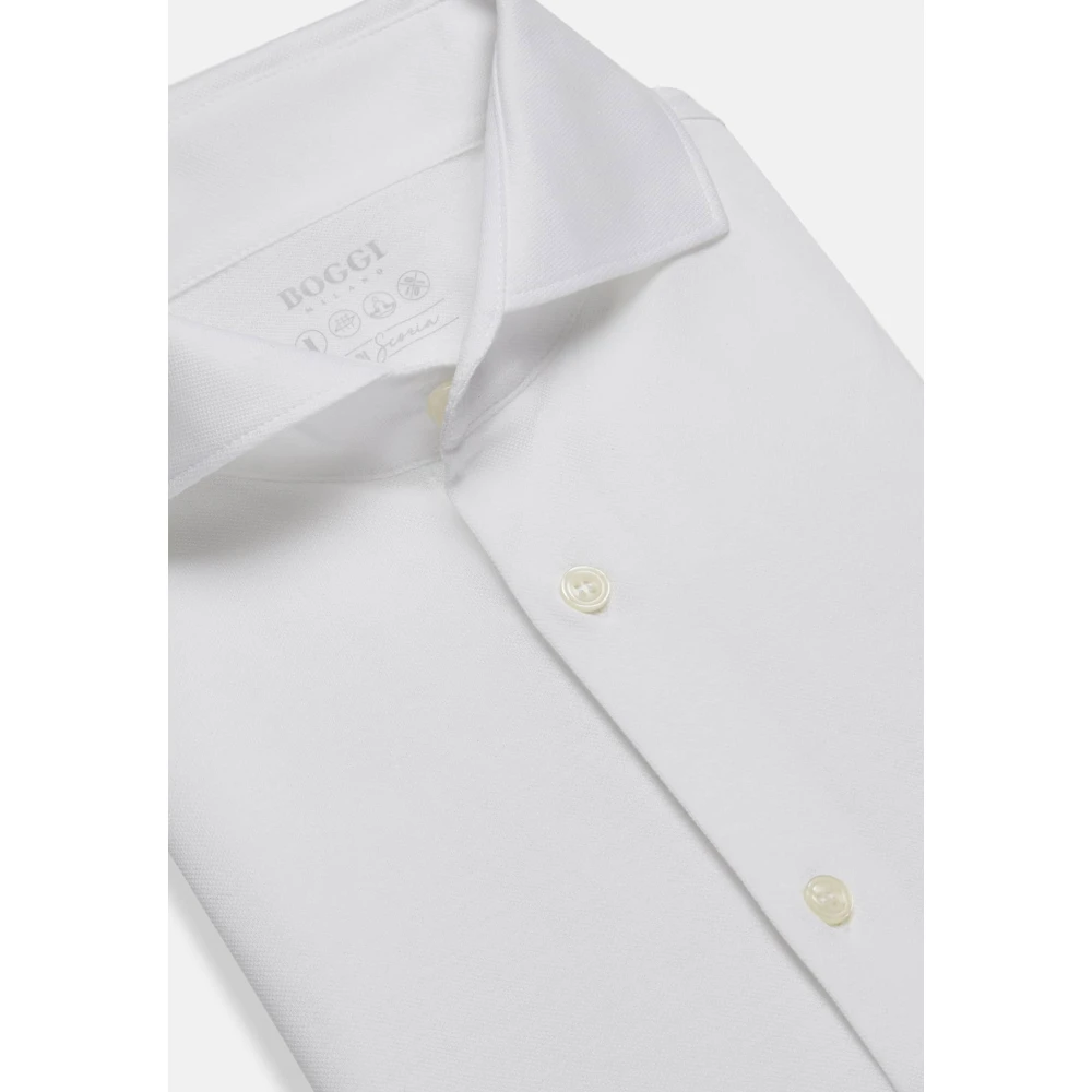 Boggi Milano Slim Fit Polo Shirt in Filo Di Scozia Pique White Heren