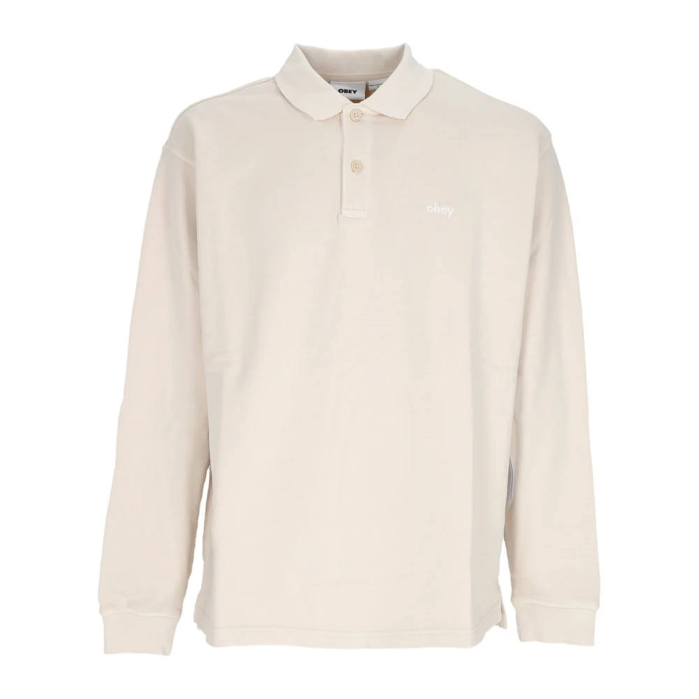 Obey Men's Beige Long Sleeve Polo In Clay