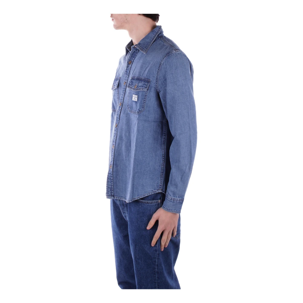 Guess Denim Logo Frontale Shirt Twee Zakken Blue Heren