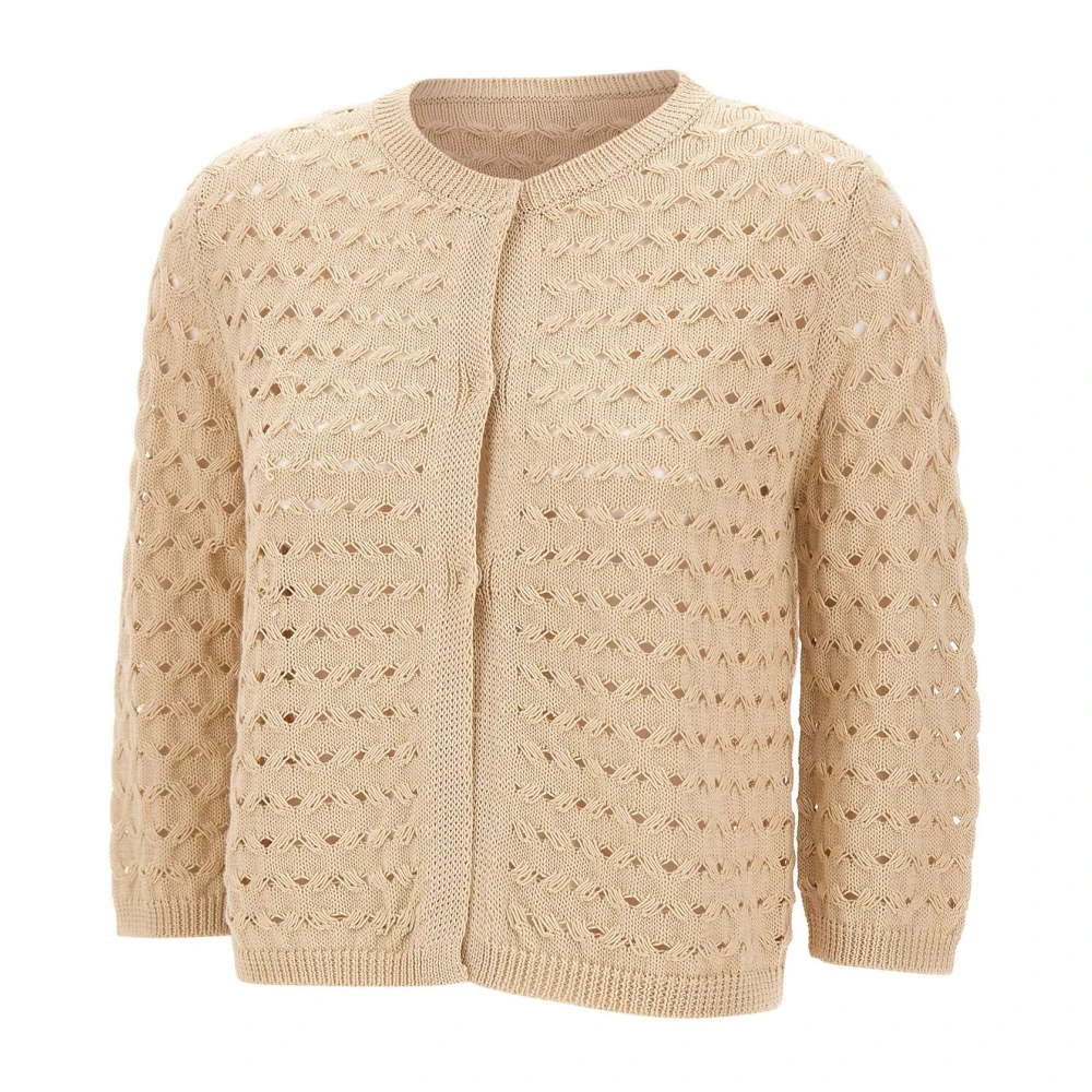 Kangra Beige Textured Cotton Cardigan - Female - Cardigans - M - Knitwear