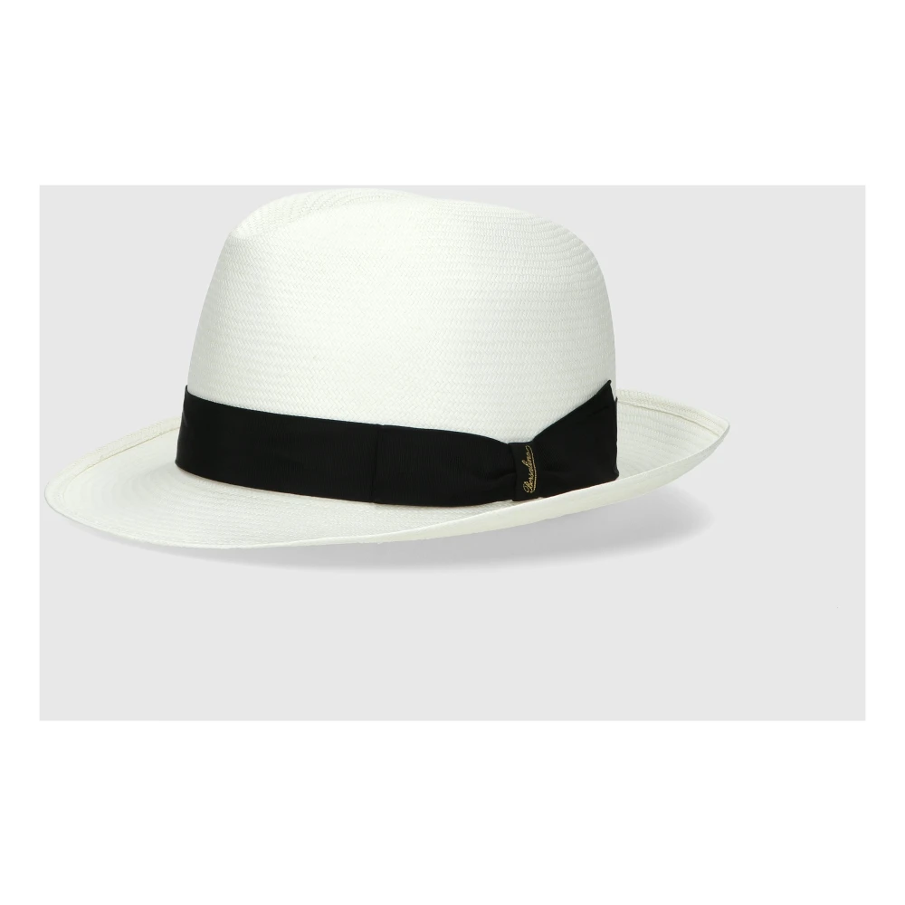Borsalino Handgeweven Panama Hoed met Medium Rand White Heren