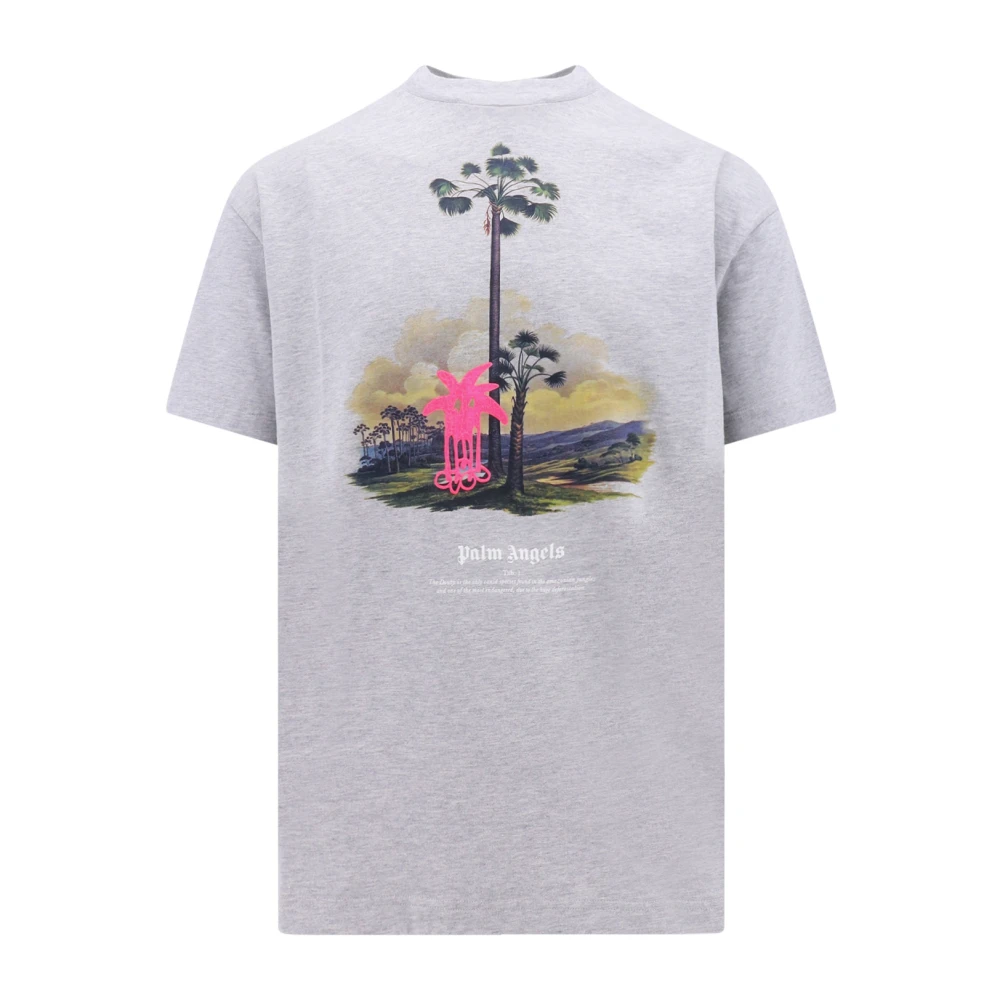 Palm Angels Biologisch Katoenen T-Shirt met Amazonia Patch Gray Heren