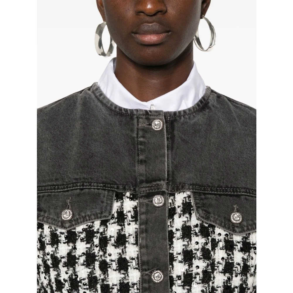 Liu Jo Blauwe Denim Houndstooth Jas Black Dames