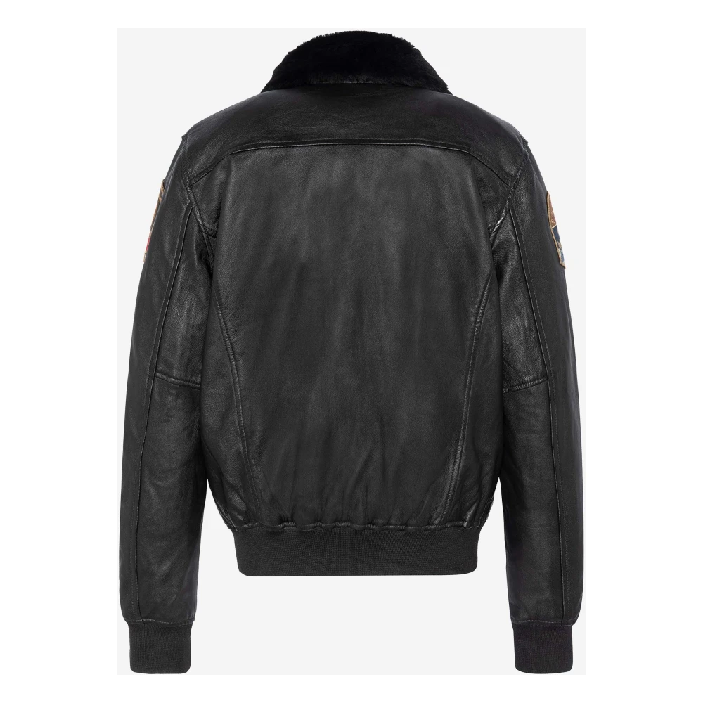 Schott NYC Gepatchte Flight Jacket van lamsleer Zwart Black Heren