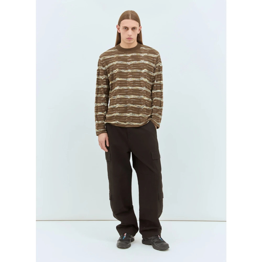 Brain Dead Gestreepte Crewneck Sweater Brown Heren