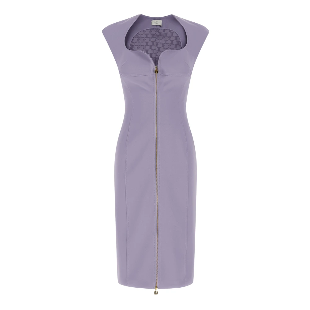 Elisabetta Franchi Purple Dress In Double Layer Stretch Crêpe Fabric - Female - Midi Dresses - S - Dresses