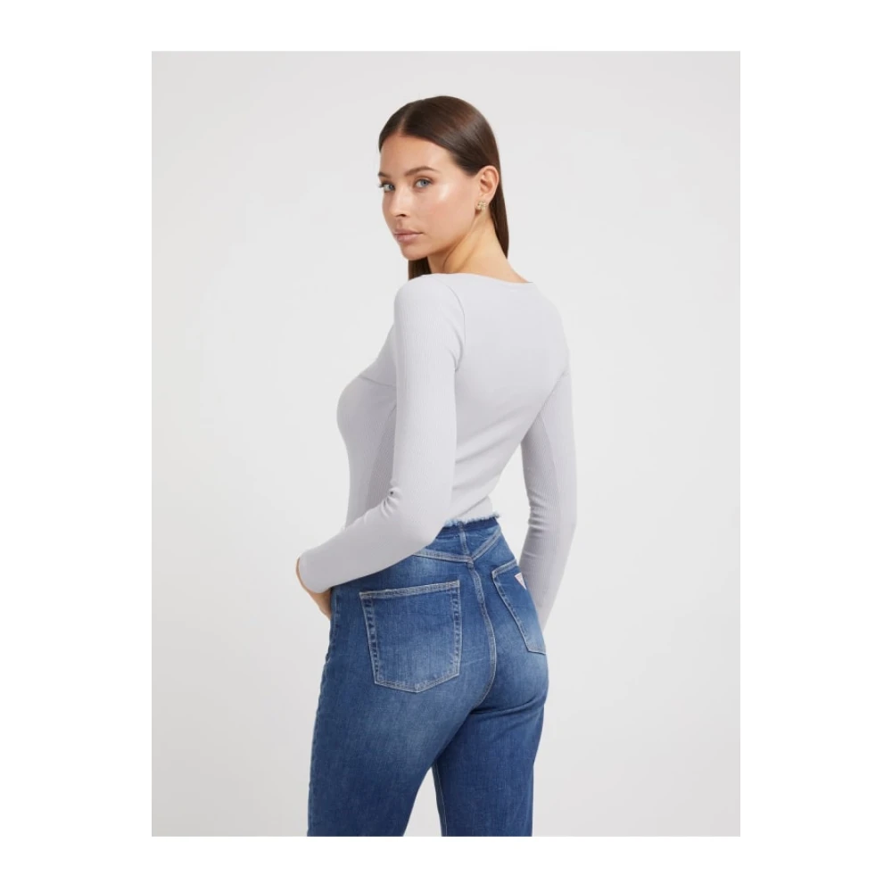 Guess Geribbeld T-shirt met lange mouwen Gray Dames