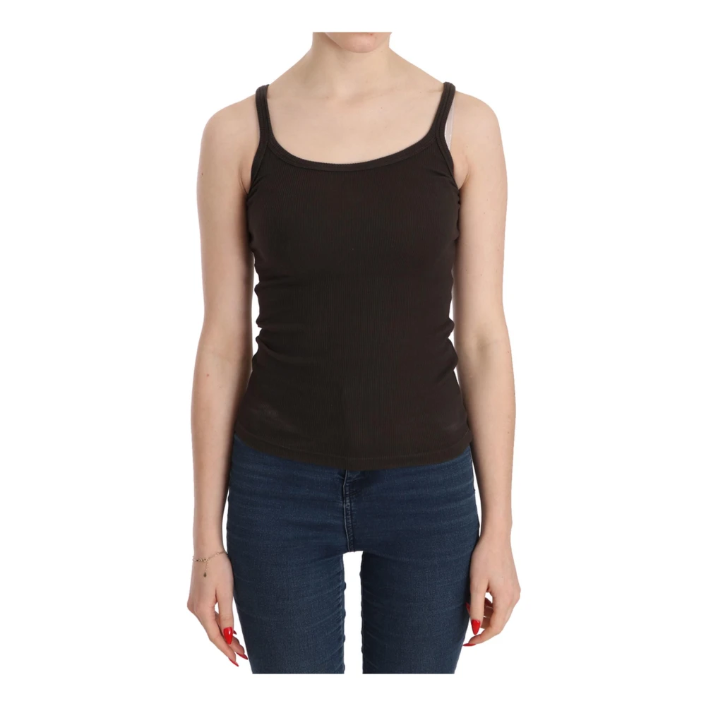 Pink Memories Women's Brown/Pink Cotton Sleeveless Top Blouse