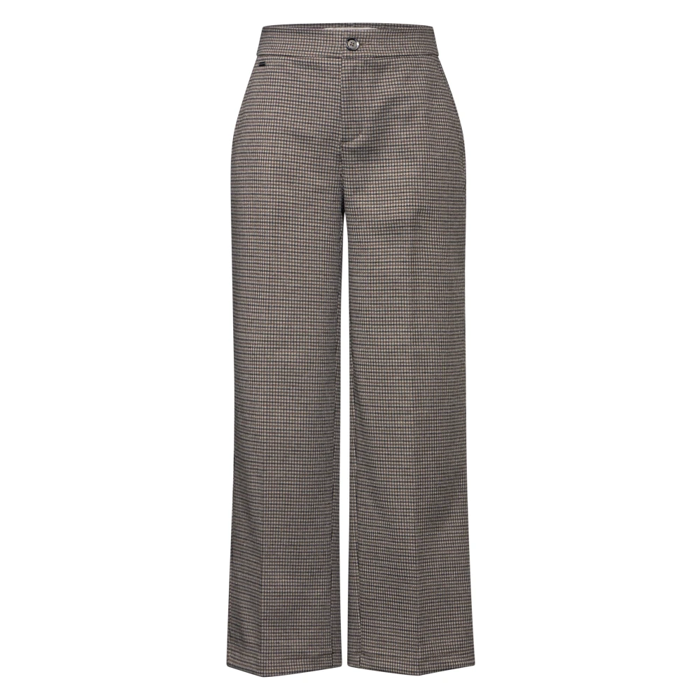 Street One Geruite Wide Leg Broek Brown Dames
