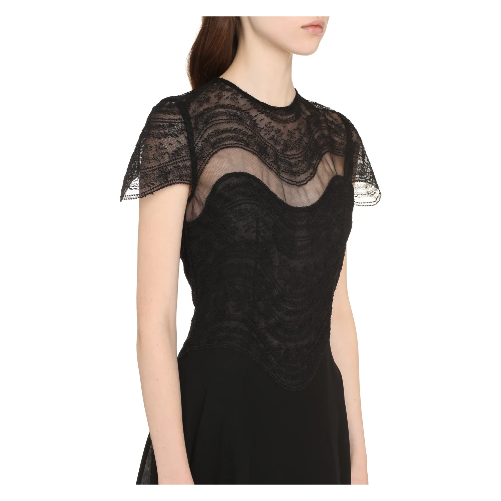 Costarellos Zijden Georgette Kant Jurk Black Dames