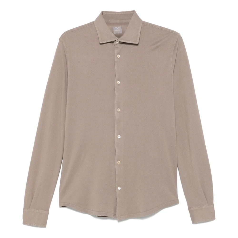 Fedeli Italiaans katoenen overhemd Beige Heren