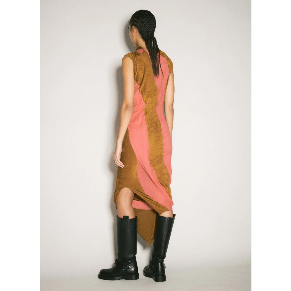 Kiko Kostadinov Contrastpaneel Asymmetrische Zoom Jurk Brown Dames