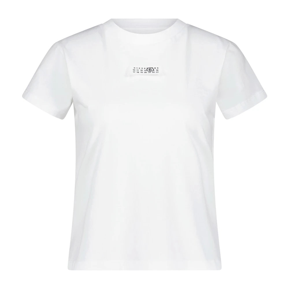 Maison Margiela Logo T-Shirt Comfortabele Katoen Rechte Snit Ronde Hals Gemaakt in Portugal White Dames