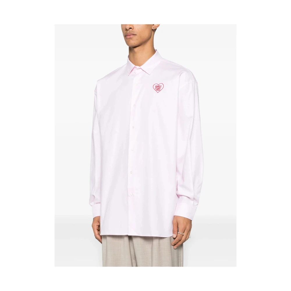 Family First Rose Pink Button-Up Shirt met Logo Pink Heren