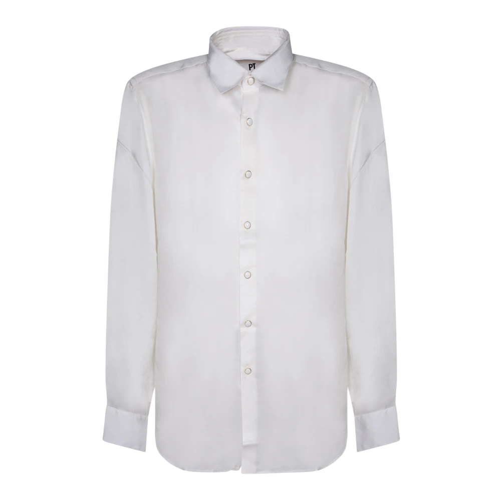 PT Torino Witte Viscose Overhemd Klassieke Kraag White Heren