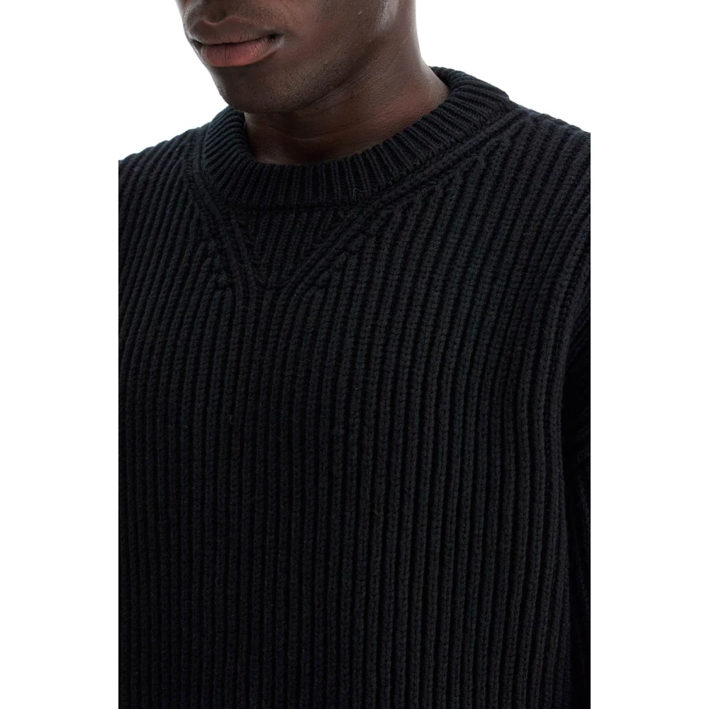 Jil Sander Oversized Geribbelde Wollen Gebreide Trui Black Heren