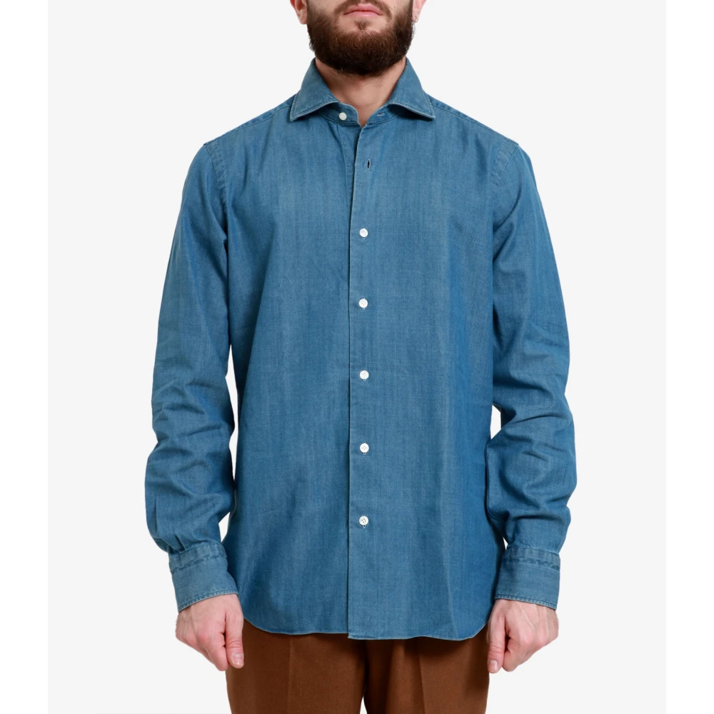 Barba Denim Overhemd Klassieke Kraag Lange Mouwen Blue Heren