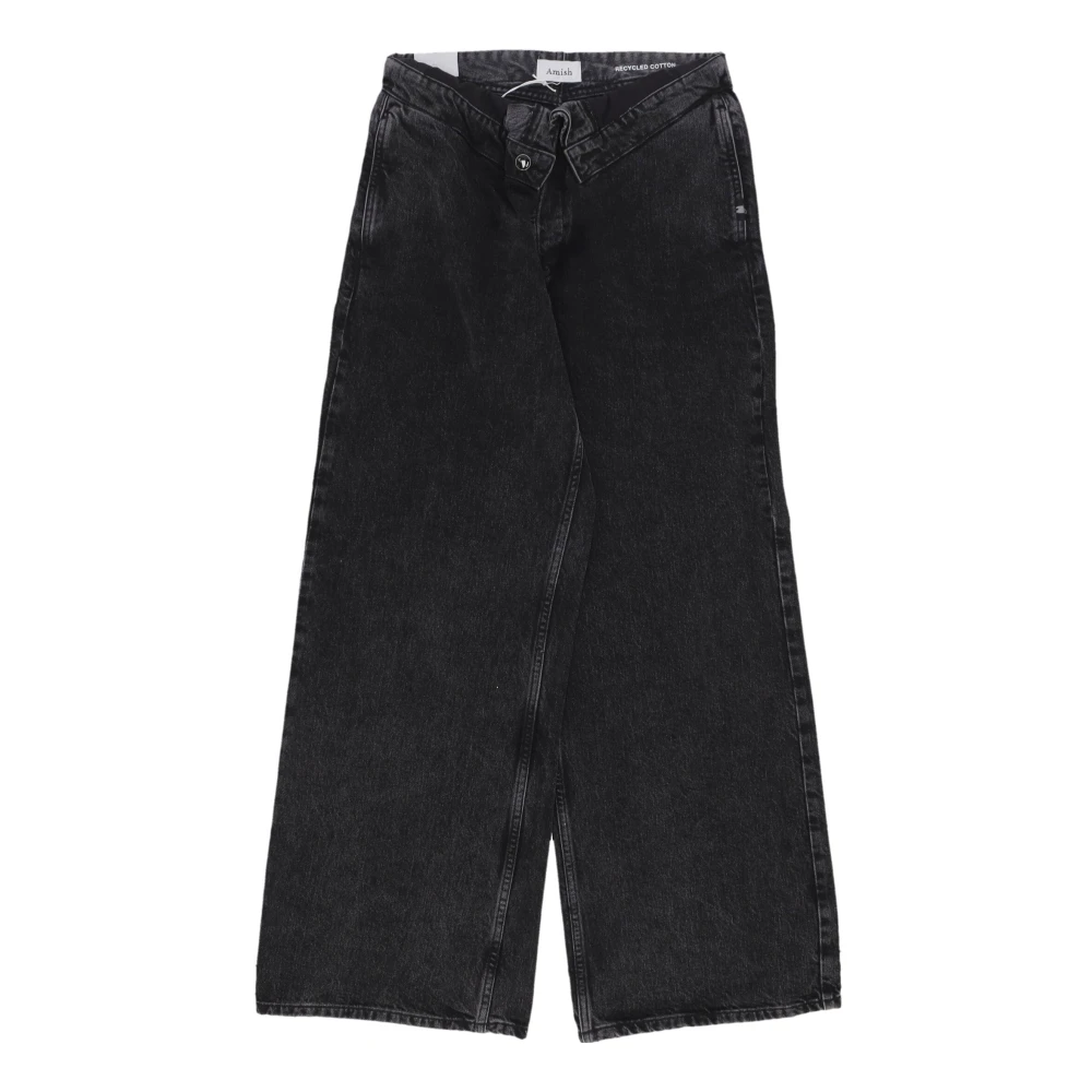 Amish Donna Nero Jeans Denim Neri Con Risvolto