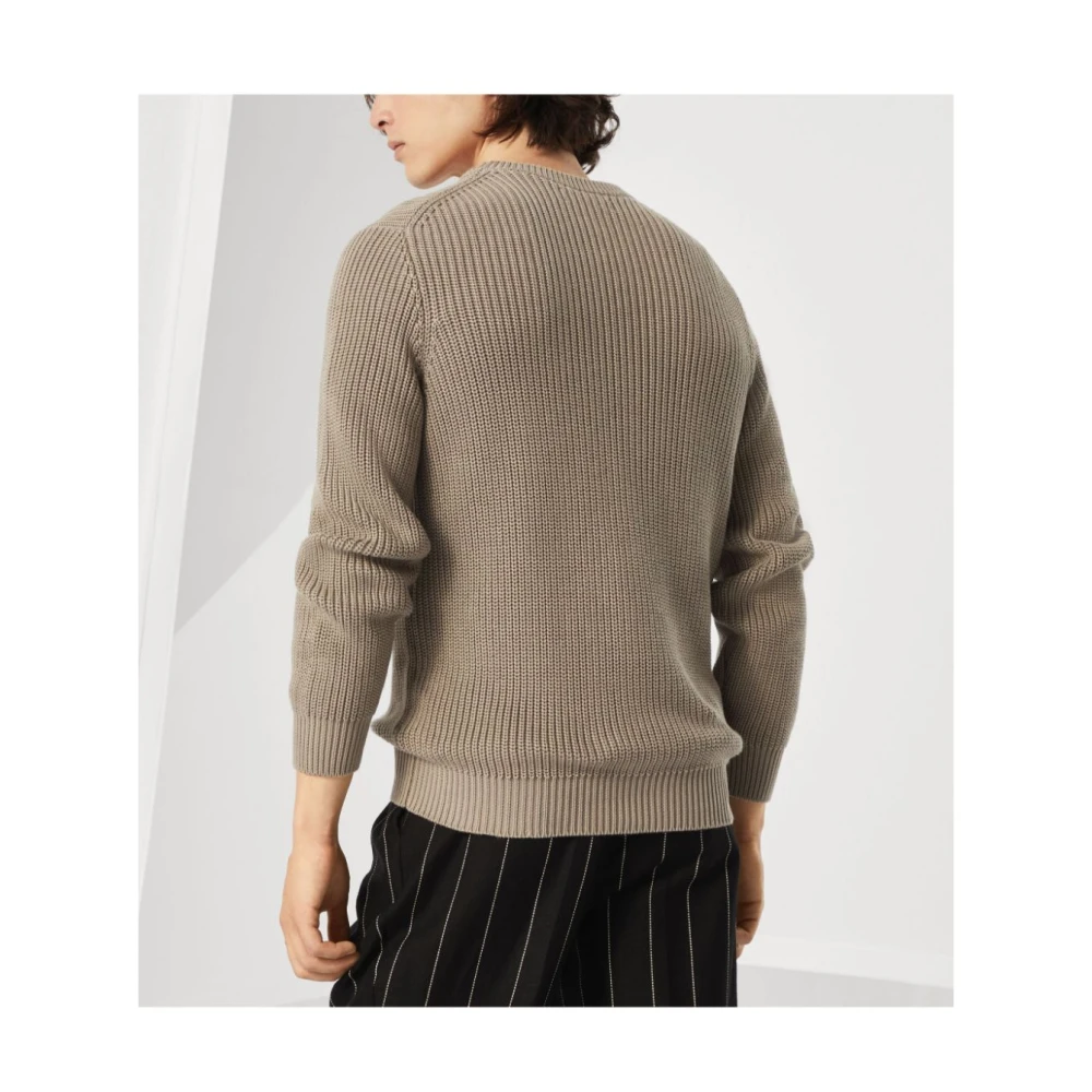 BRUNELLO CUCINELLI Geribbelde katoenen trui in khaki Brown Heren