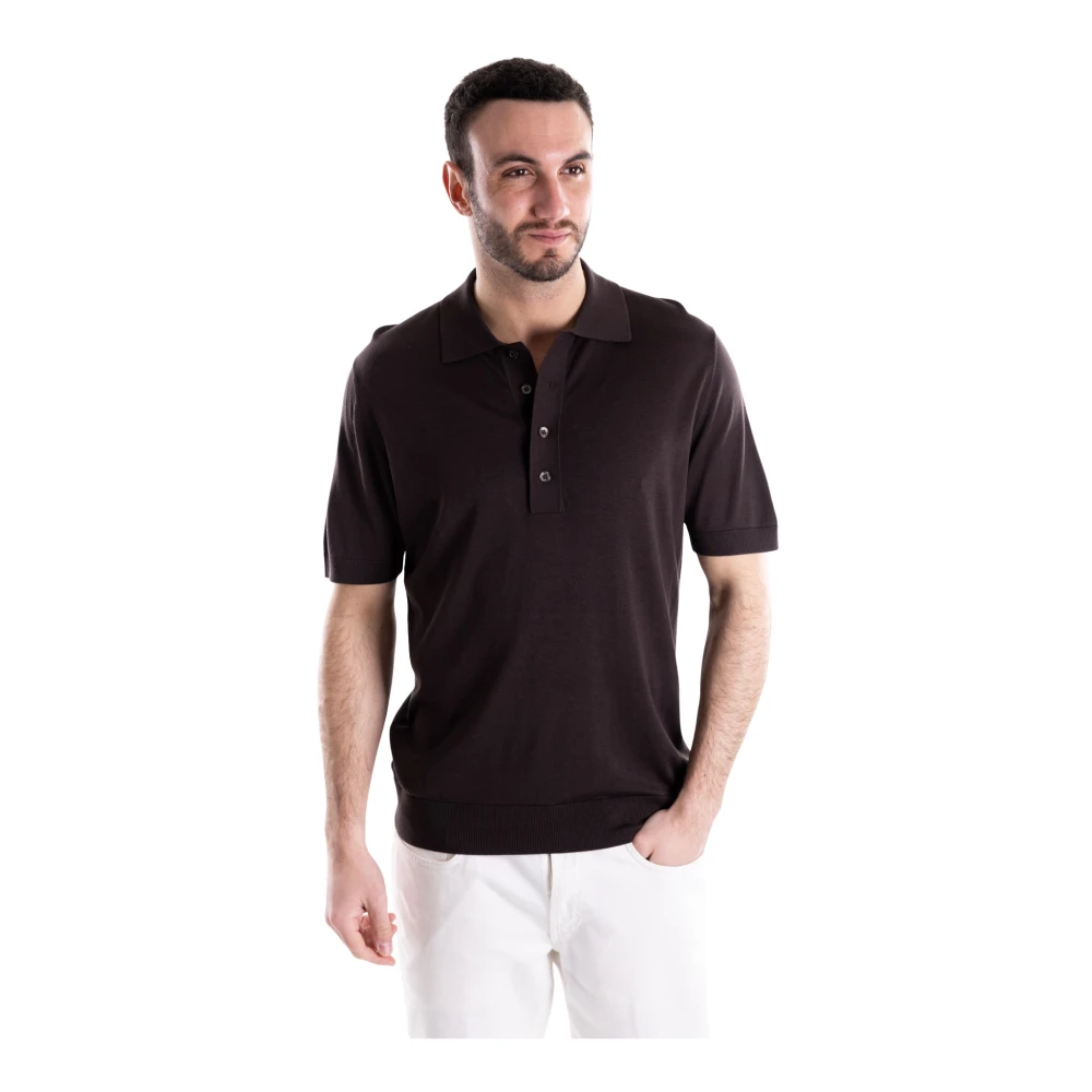 Paolo Pecora Men's Brown Polo Shirts, 2XL, Silk And Cotton Polo