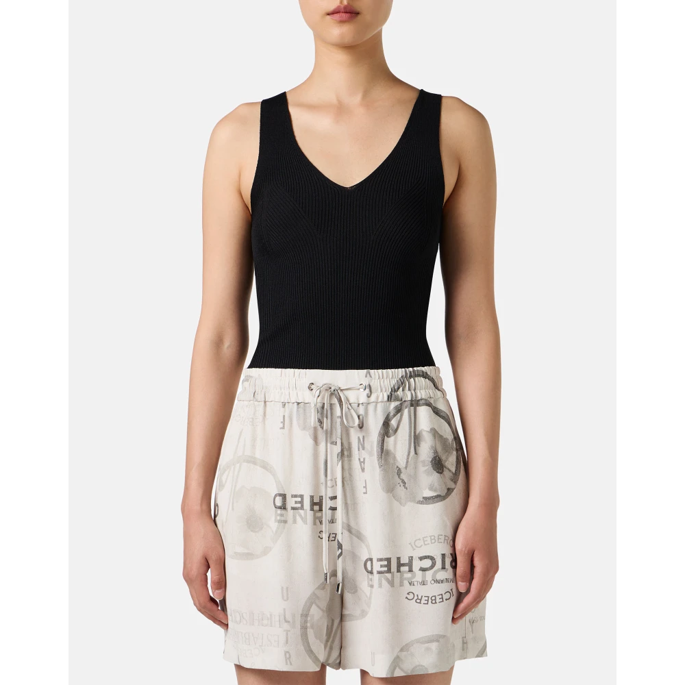 Iceberg Zwarte tanktop met verlaagde ribbels in stretch viscose Black Dames