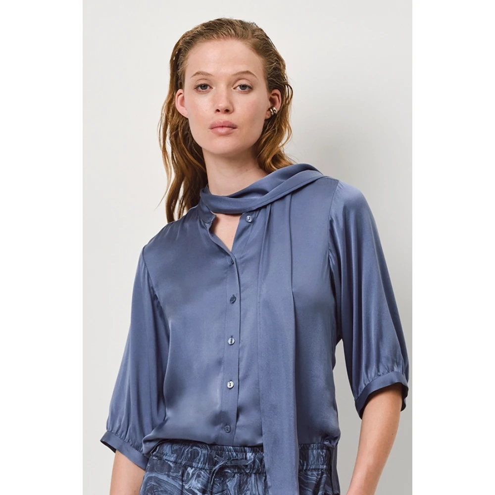 Dante 6 Storm Blauwe Zijden Blouse met Georgette Achterkant Blue Dames
