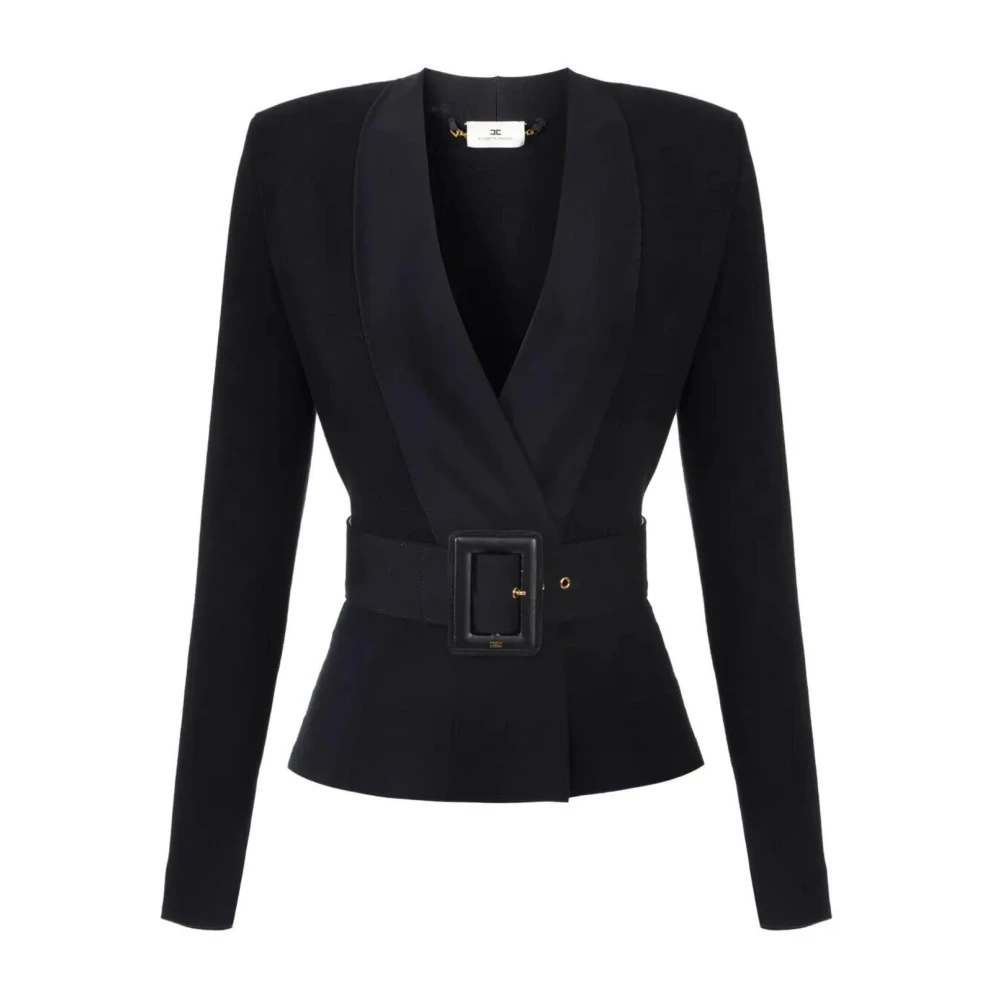 Elisabetta Franchi Women's Black Belted Blazer Jacket - Blazers - L - Jackets