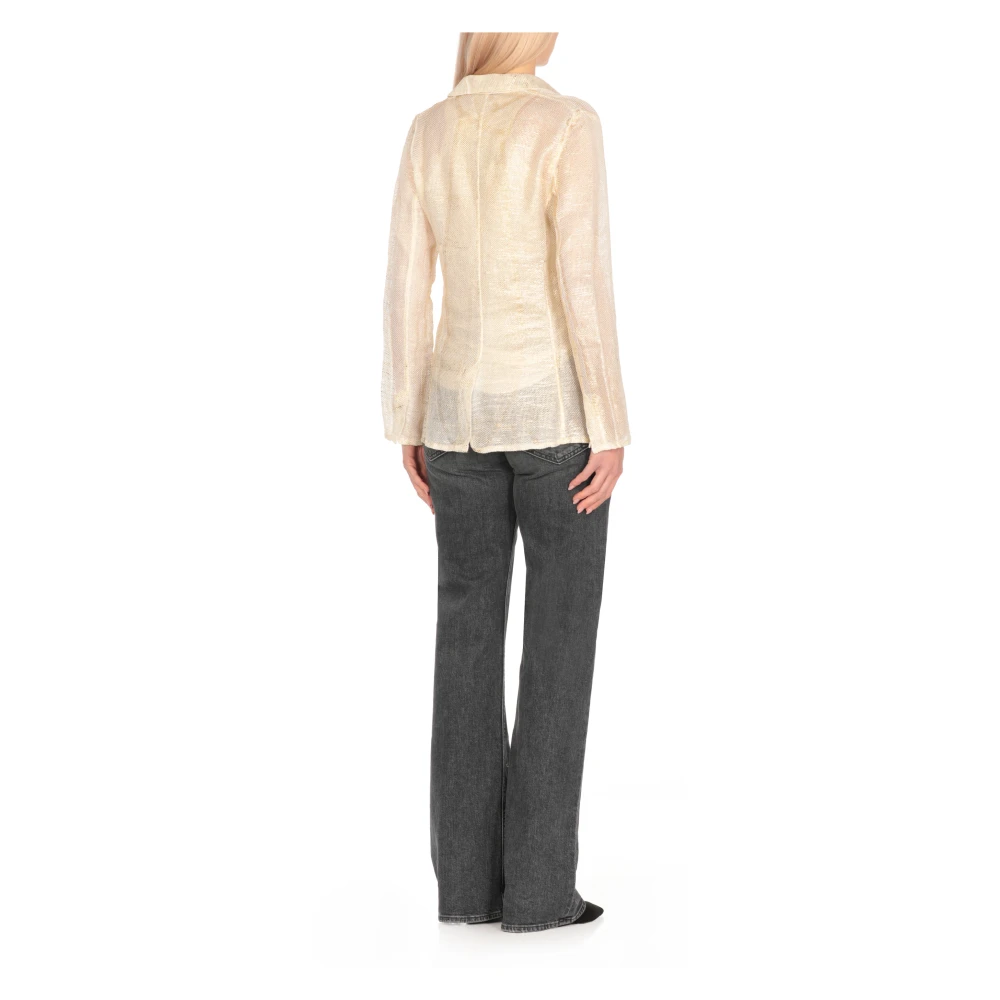 Avant Toi Gouden Linnen Blazer met Lurex Details Yellow Dames