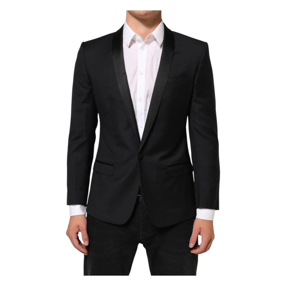 Dolce & Gabbana Black Blazers, Male, M, Gold 1 Button Suit Jacket Men Blazer