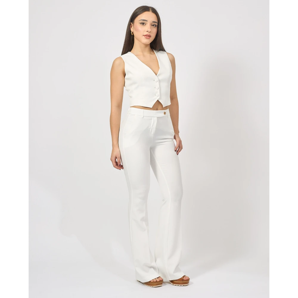 Fracomina Witte Bootcut Broek met Zakken White Dames