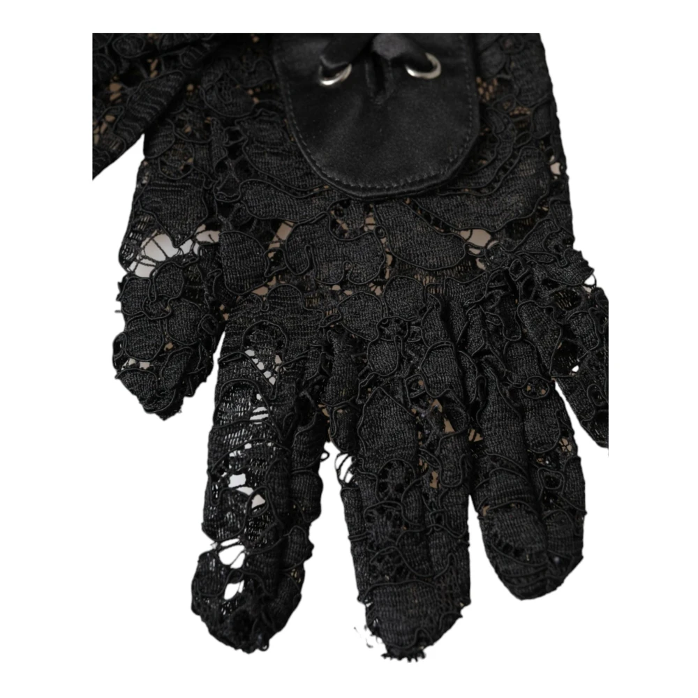 Dolce & Gabbana Zwarte Kant Ellebooglengte Handschoenen Black Dames