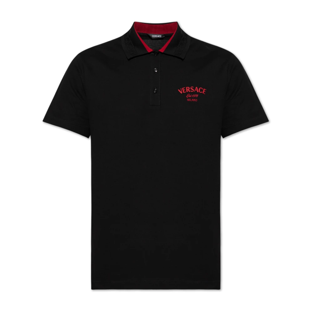 Versace Katoenen polo met logo Black Heren
