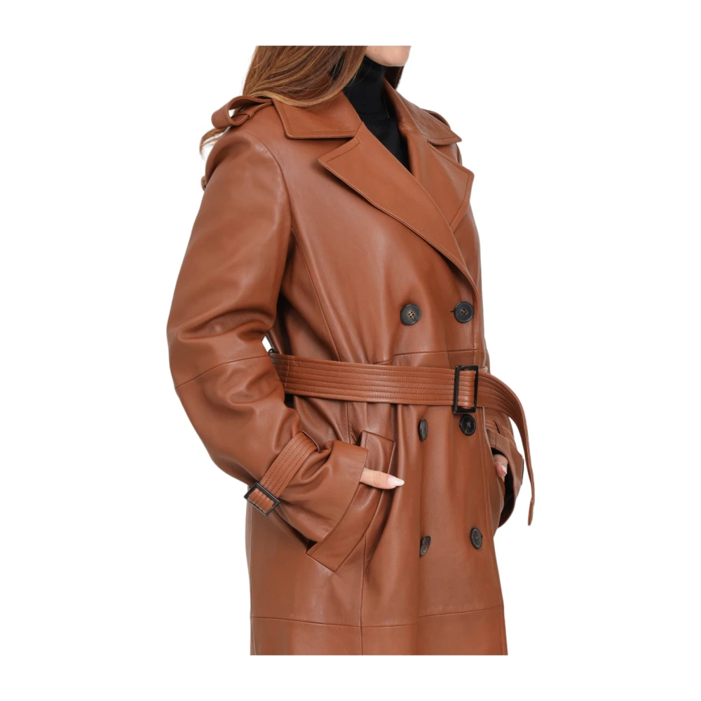 Max Mara Studio Leren Overjas Brown Dames