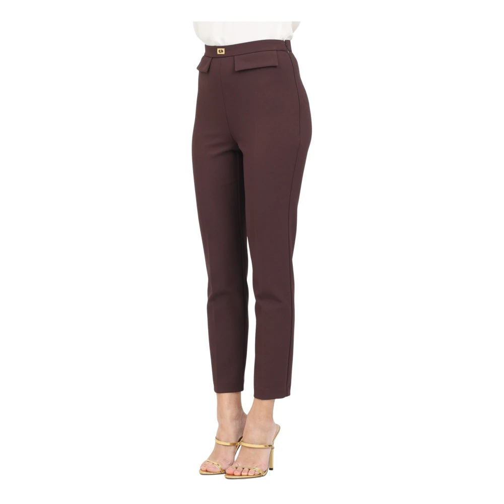 Elisabetta Franchi Bruine elegante broek met voorflappen Brown Dames